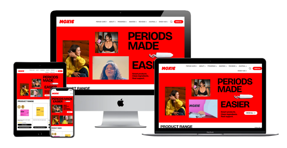 Moxie Shopify website displayed across desktop, tablet and mobile devices