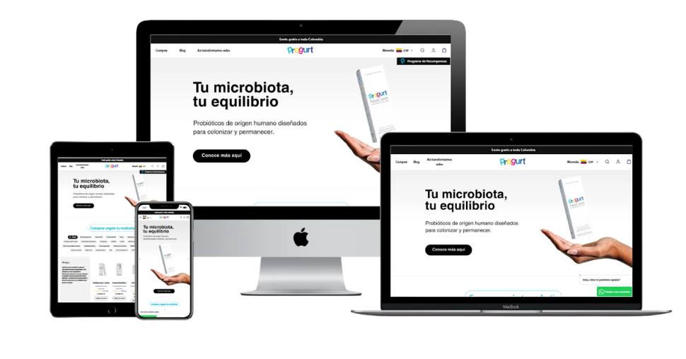 Progurt Colombia Shopify website in Spanish displayed across desktop, tablet and mobile devices