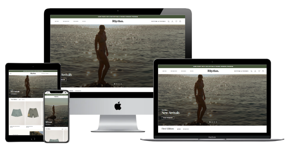Rhythm Shopify website displayed across desktop, tablet and mobile devices