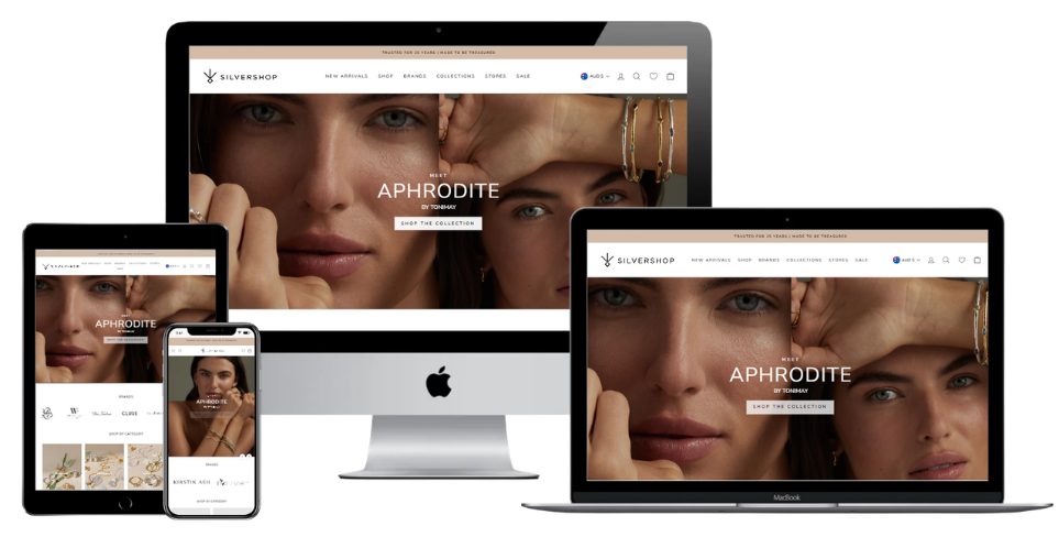 Silvershop Shopify website displayed across desktop, tablet and mobile devices
